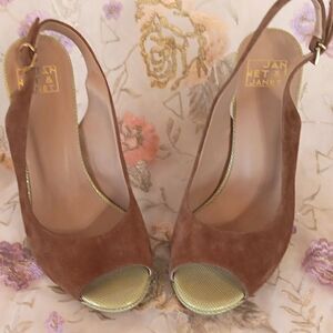 Janet +Janet Green and Brown  Peep Toe  Sling Back Heels